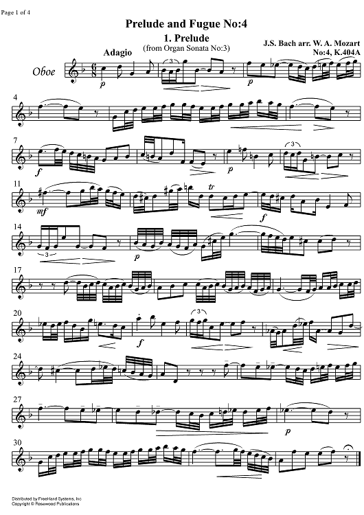 Prelude and Fugue No. 4 KV404A - Oboe