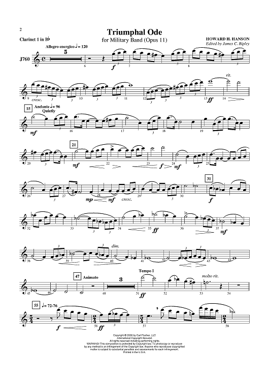 Triumphal Ode - Clarinet 1 in B-flat