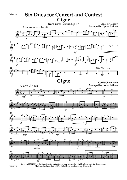 Six Duos for Concert and Contest - Violin