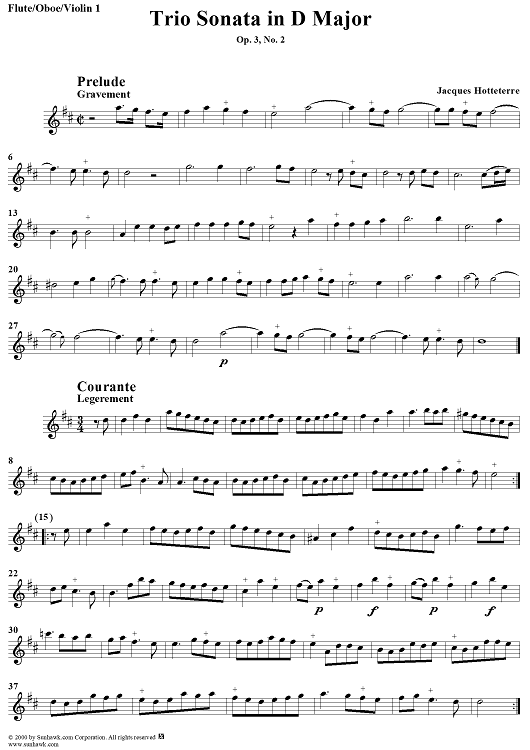Trio Sonata in D Major, Op. 3, No. 2 - Flute/Oboe/Violin 1