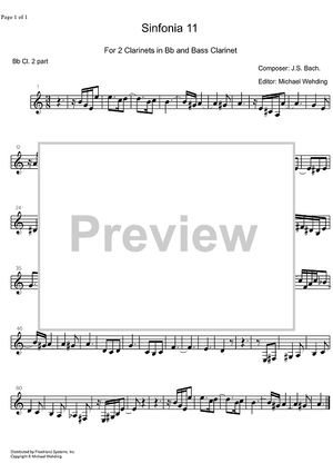 Three Part Sinfonia No.11 BWV 797 g minor - B-flat Clarinet 2
