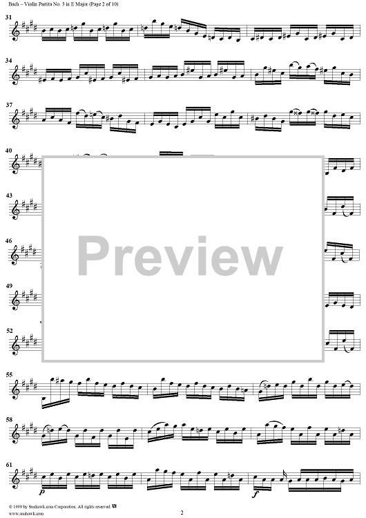 Violin Partita No. 3 in E Major" Sheet Music for Violin Solo - Sheet ...