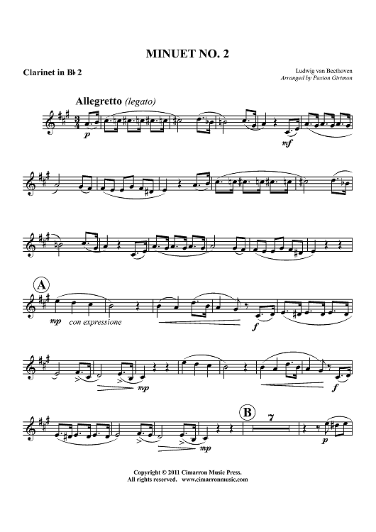 Minuet No. 2 - Clarinet 2 in Bb