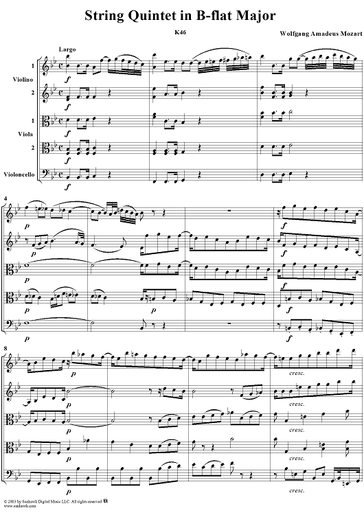 String Quintet in B-flat Major, K46 - Full Score