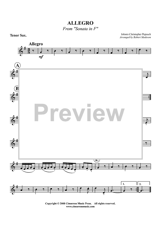 Sonata in F (Allegro) - Tenor Sax