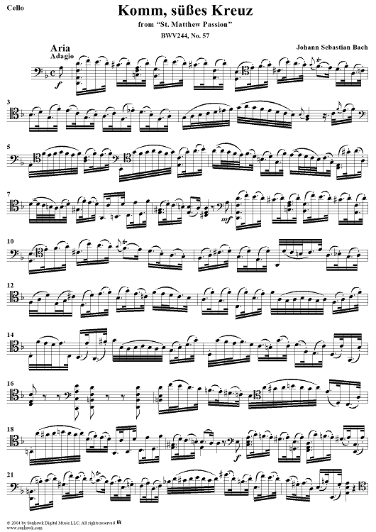 "Komm, süsses Kreuz", Aria, No. 57 from "St. Matthew Passion" - Cello