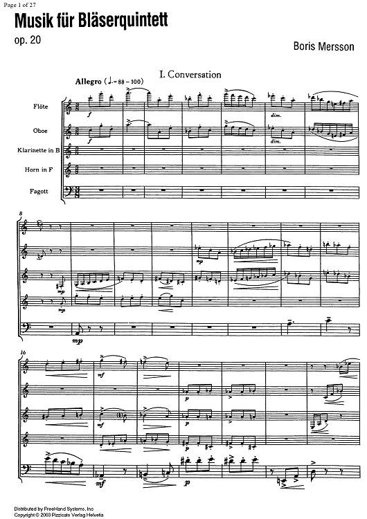 Music for wind quintet Op.20 - Score