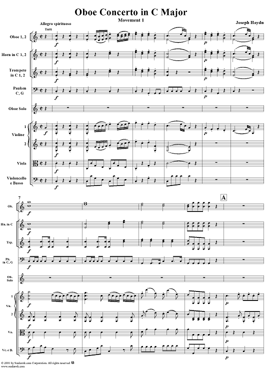 Oboe Concerto in C Major, HobVIIg/C1 Movement 1 - Full Score