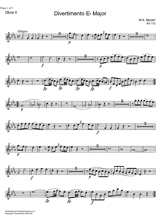 Divertimento No. 1 Eb Major KV113 - Oboe 2