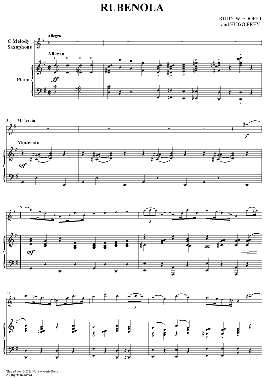 Rubenola - Piano Score (for C Melody Sax)