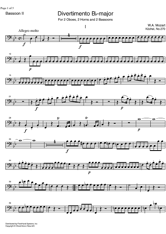 Divertimento No.14 Bb Major KV270 - Bassoon 2