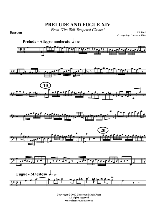 Prelude and Fugue XIV - From "The Well-Tempered Clavier" - Bassoon