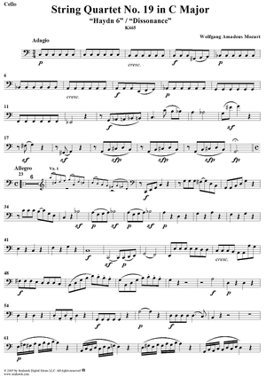 String Quartet No. 19 in C Major, K465 - Cello