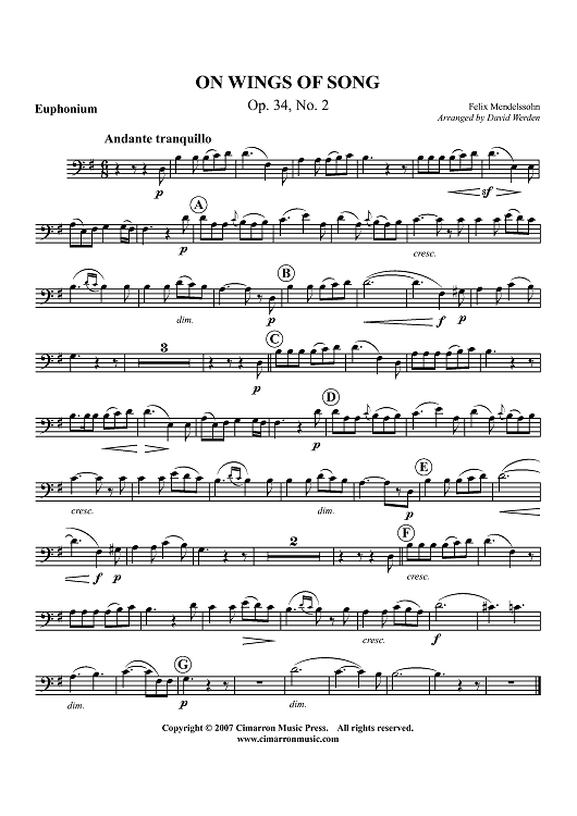 On Wings of Song Op. 34, No.2 - Euphonium BC/TC