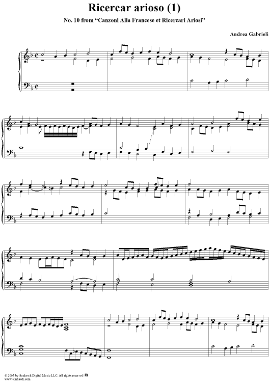Ricercar arioso (I), No. 10 from "Canzoni Alla Francese et Ricercari Ariosi"