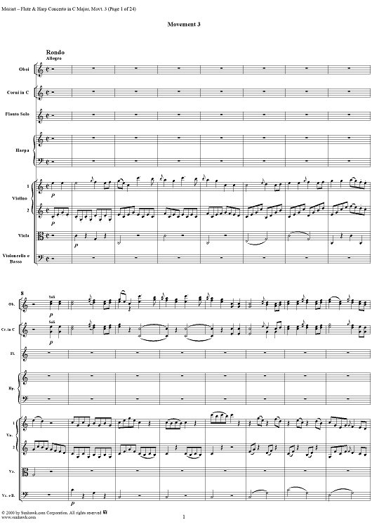 Flute & Harp Concerto in C Major, Movement 3 K297c (K299) - Full Score