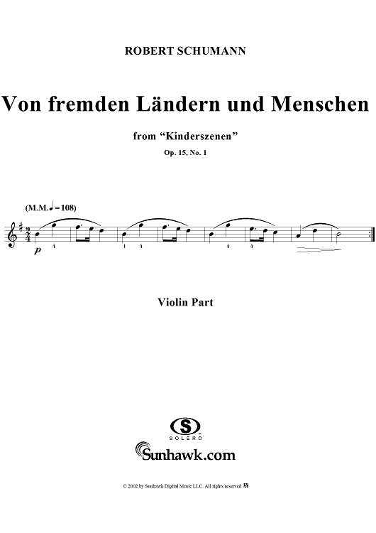 Kinderszehen, Op. 15, No. 01, "Von fremden Ländern und Menschen (About Strange lands and people), - Violin