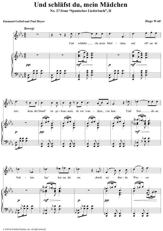 Und schläfst du, mein Mädchen, No. 27 from "Spanisches Liederbuch" II