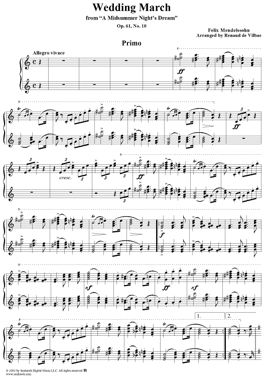 Wedding March, No. 10 from "A Midsummer Night's Dream" (Op. 61)