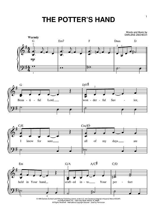 The Potter's Hand" Sheet Music by Darlene Zschech for Easy Piano