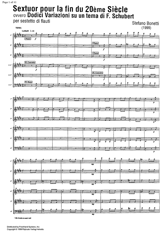 Sextuor pour la fin du 20ème Siècle or Variations on a theme by F. Schubert - Score