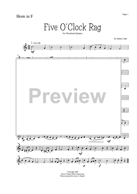 Five O'Clock Rag - Horn in F