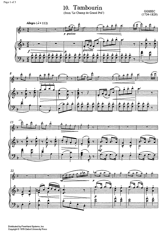 Tambourin (from Le Champ de Frand Pré) - Score