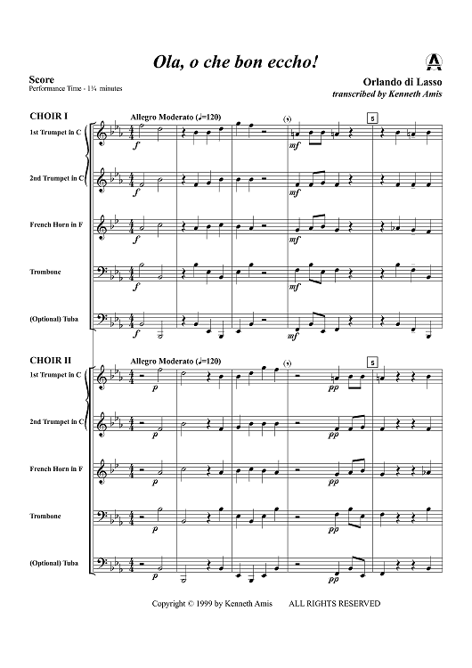 Ola, o che bon eccho! - Score