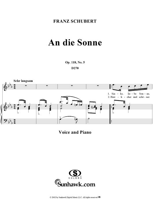An die Sonne, Op. 118, No. 5, D270