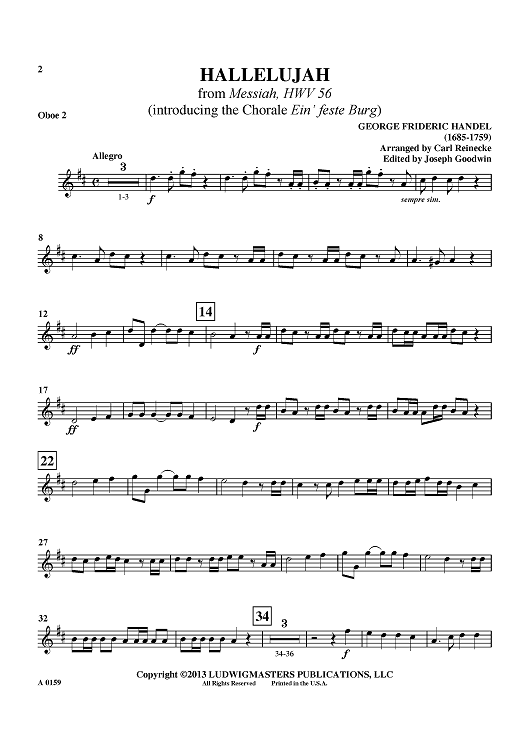 Hallelujah - from "Messiah", HWV 56 (introducing the Chorale "Ein' feste Burg") - Oboe 2