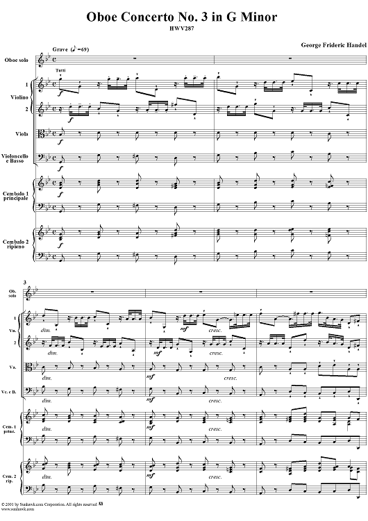 Oboe Concerto no. 3 in G minor  - HWV287 - Full Score