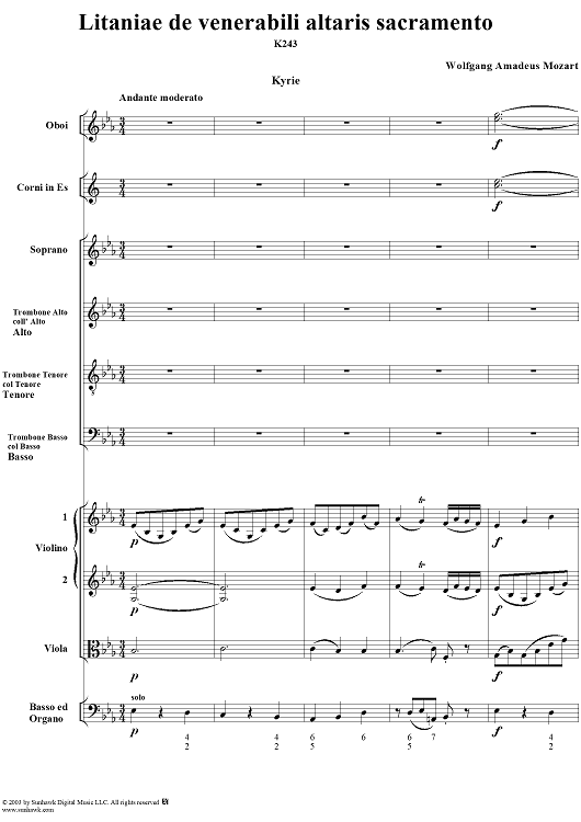 "Litaniae de venerabili altaris sacramento", in E-flat Major, K243 - Full Score