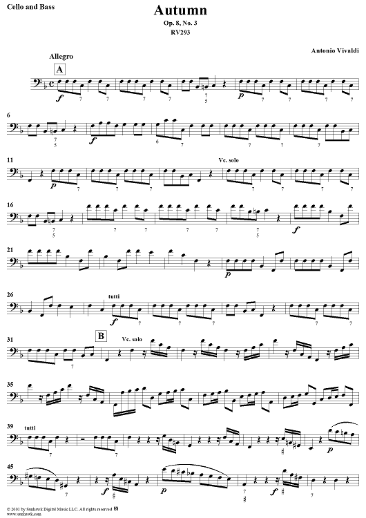 The Four Seasons, No. 3: Autumn - Cello/Bass