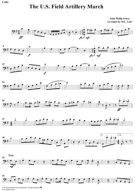 The U.S. Field Artillery March - Cello