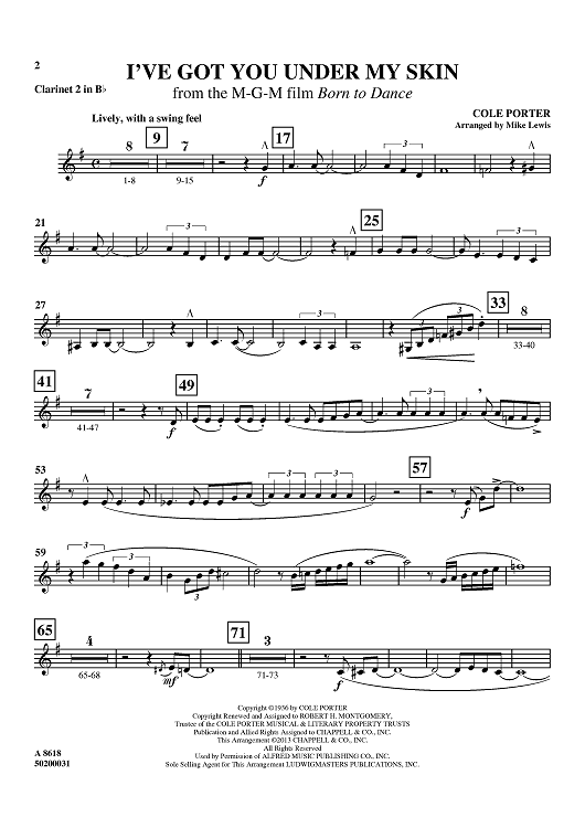 I've Got You Under My Skin - from the M-G-M film Born to Dance - Clarinet 2 in Bb
