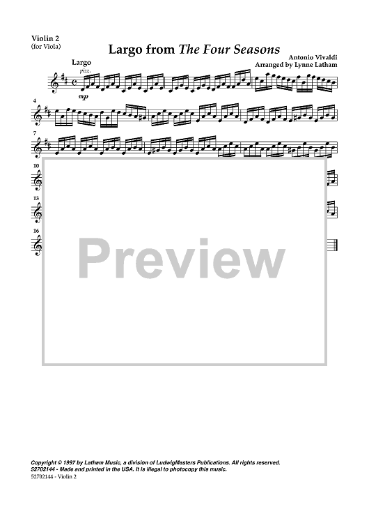 Largo from The Four Seasons - Violin 2 (for Viola)