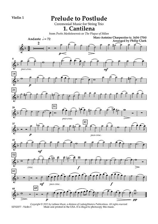 Prelude to Postlude: Ceremonial Music for String Trio - Violin 1