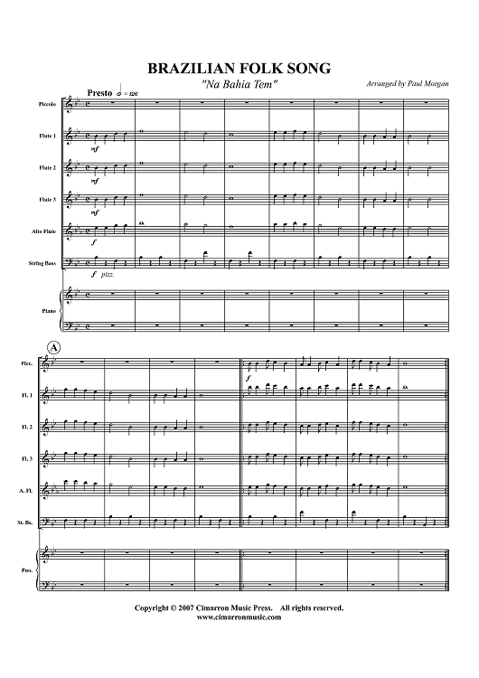 Brazilian Folk Song (Na Bahia Tem) - Score