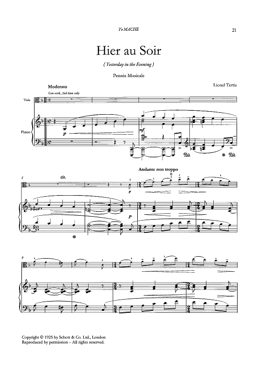 Hier aux Soir (Yesterday in the Evening) - Piano Accompaniment