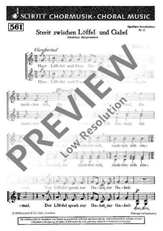 Streit zwischen Löffel und Gabel - Choral Score