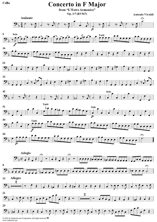 Concerto in F Major    - from "L'Estro Armonico" - Op. 3/7  (RV567) - Cello