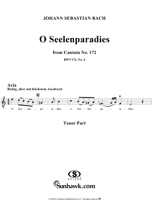 "O Seelenparadies", Aria, No. 4 from Cantata No. 172: "Erschallet, ihr Lieder" - Tenor