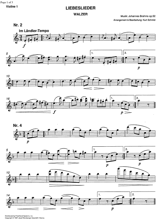 Liebeslieder Walzer Op.52 - Violin 1
