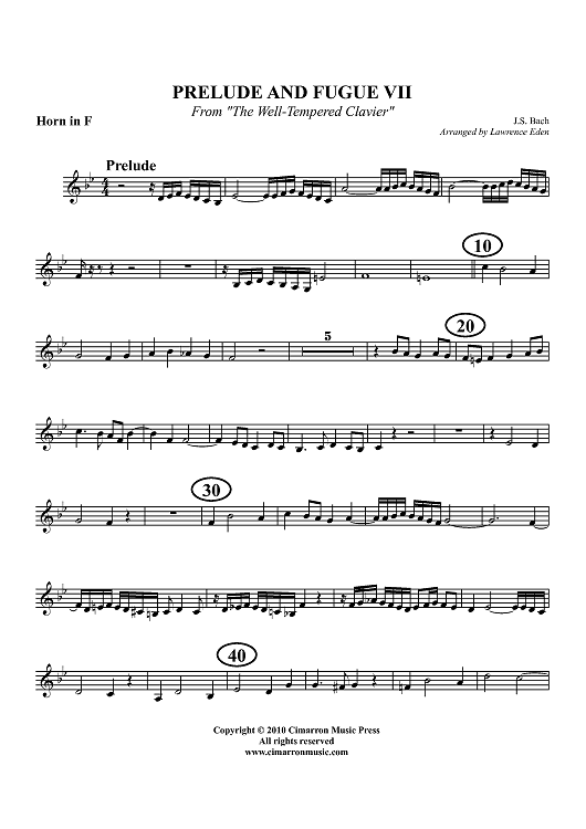 Prelude and Fugue VII - From "The Well-Tempered Clavier" - Horn in F