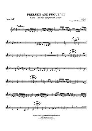 Prelude and Fugue VII - From "The Well-Tempered Clavier" - Horn in F