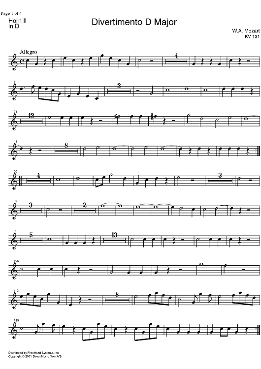 Divertimento No. 2 D Major KV131 - Horn in D 2