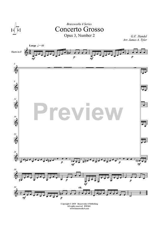 Concerto Grosso, Op. 3, No. 2 - Largo - Horn in F