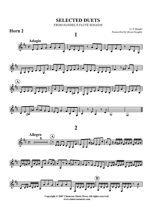 Selected Duets - From Handel’s Flute Sonatas - Horn in F 2