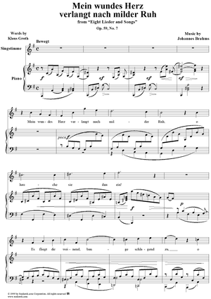 Mein wundes Herz verlangt nach milder Ruh` - No. 7 from "Eight Lieder and Songs"  Op. 59