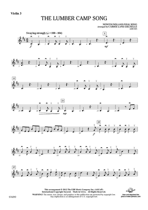 The Lumber Camp Song - Violin 3 (Viola T.C.)